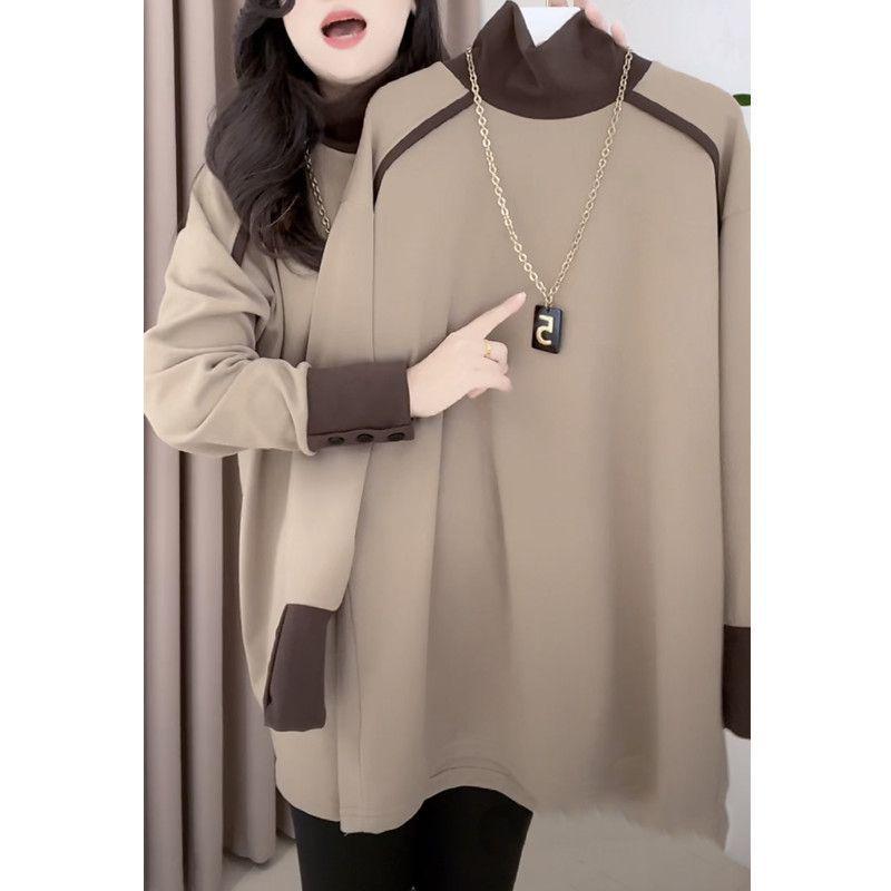 Europäischer Oversized-Doppelseitiger Samt-Rollkragenpullover - Damen Herbst/Winter, Langarm, Lockerer Schnitt, Schlankmachende Basisschicht