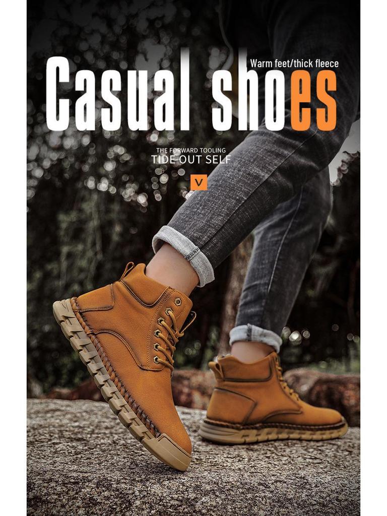 Men's 2024 Autumn/Winter Warm Cotton Martin Boots – Large Size, Mid-Cut Snow Boots