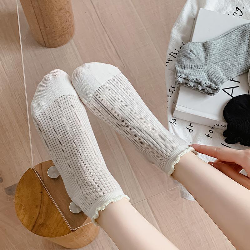 White Socks Summer Thin Breathable Solid Color Basic Collegiate Style Lace Socks Are Versatile And Cute