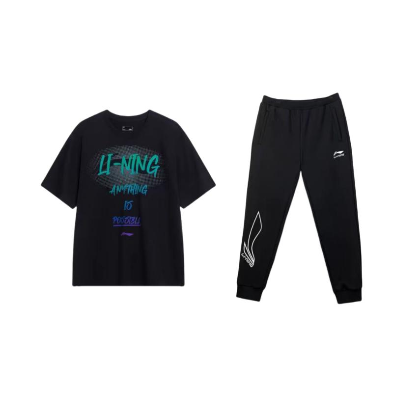 

Li-Ning Loose Comfortable Short Sleeve T-Shirt And Casual Sports Pants Set Unisex Sets Black AHSU741-2+YKLU331-1 L