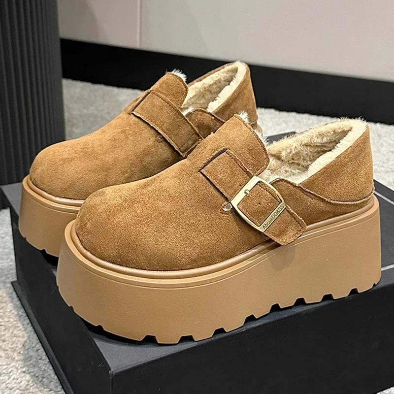 

Ботильоны женские на меховой платформе, замшевые туфли на плоской подошве, женские, тренд 2025 года, зимние модные дизайнерские повседневные прогулочные теплые женские зимние ботинки 40 жёлтый