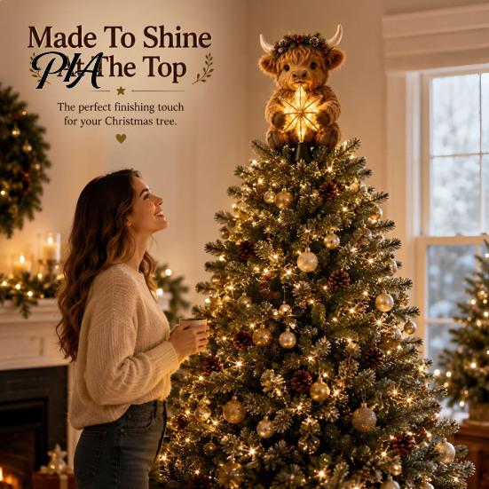 Hochlandkuh Weihnachtsbaumspitze Leuchtender Stern Topper, Beleuchtete Dekoration mit Einzigartigem Partyzubehör Warmes LED, Batteriebetriebenes Feiertagsornament