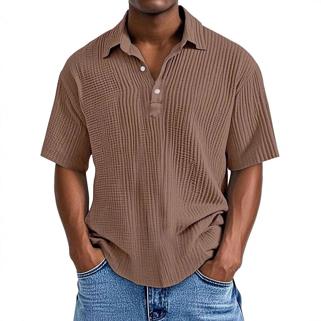 Summer Short Sleeve Polo Shirt Men Casual Button Pull On Solid Color Casual Polos Fashion Men's Clothing