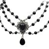 Gothic Victoria Middle Age Teardrop-shaped Pendant Multi-layer Black Glass Bead Necklace for Women Halloween Temperament Jewelry