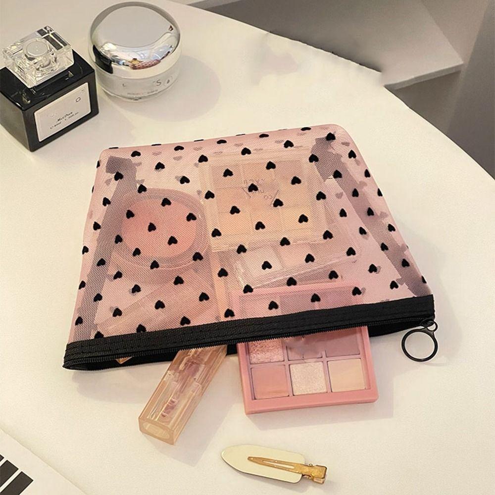 Black/Pink Women Cosmetic Storage Pouch Multifunction Lipstick Organizer Bags New Mesh Makeup Bag