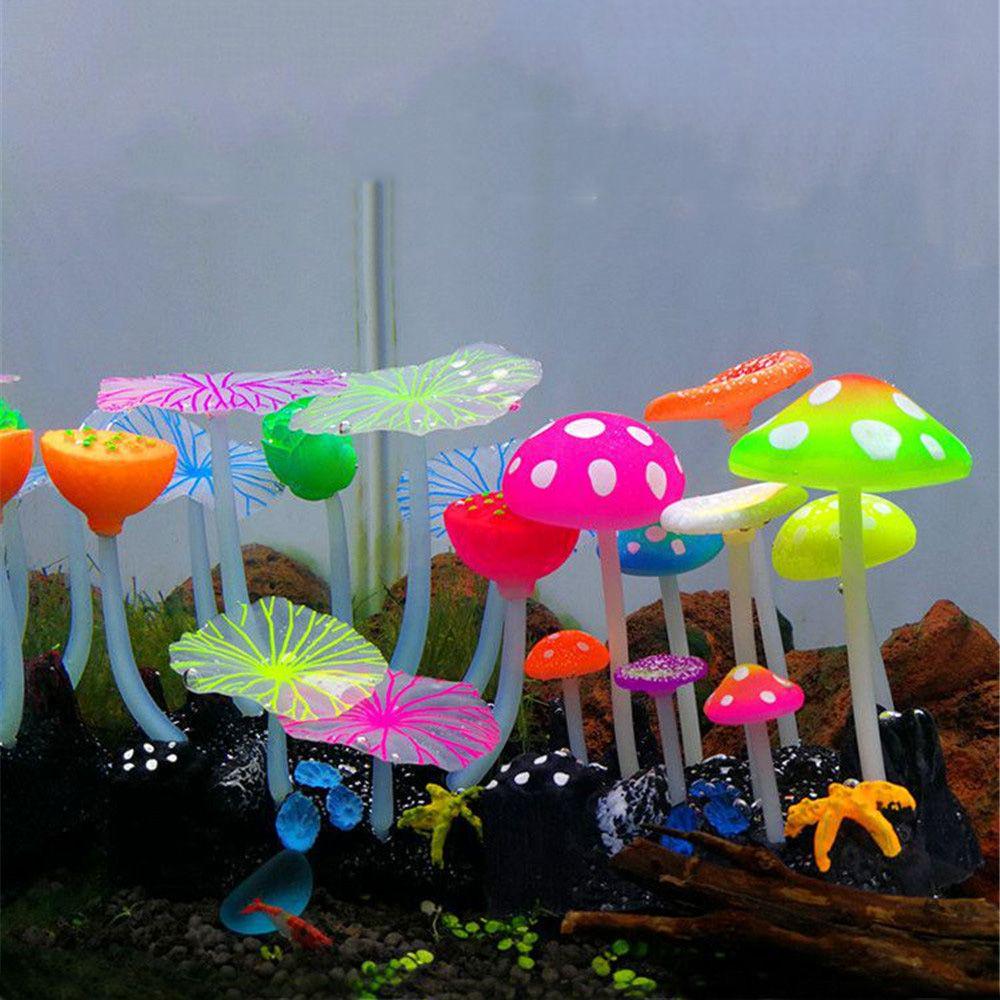 9pcs Artificial Plants Fish Tank Decorations Aquarium Water Grass Lotus Mushroom Ornaments Fluorescent Landscape Home Decoration