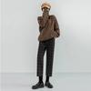 Winter Women Plaid Plus Size Woolen Straight Trousers Female High Waist Loose England Style Ankle-length Pants