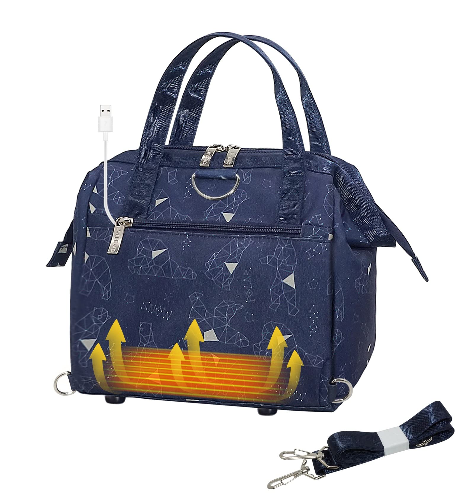 

SUNEYES Insulated Lunch Bag with Built-in USB Heater, USB Powered, Keeps Lunch Hot or Cold, Large Capacity, Handbag, Perfect for Commuting, School,