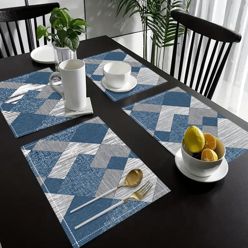 4PCs, Retro Geometric Diamond Pattern Placemats, Festive Washable Table Mats, Linen Material - for Dining, Kitchen,