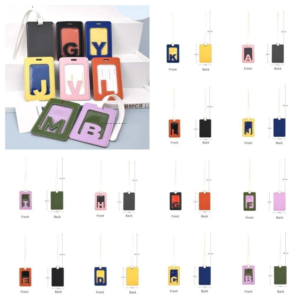 Solid Color 26 Letter Name Luggage Tag PU Alphabet Card Holder Airplane Suitcase Tag Women