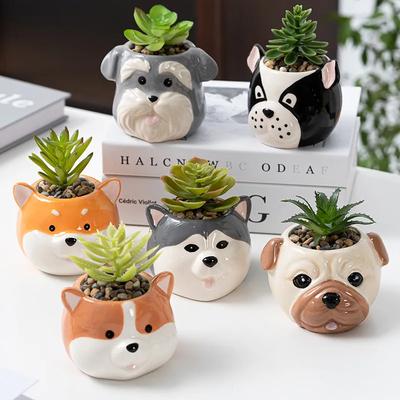 Cartoon Dog Porcelain Planter Plant Potted Plant Cute Animal Dog Tabletop Planter Modern Art Vase Interior Aesthetic Decoration