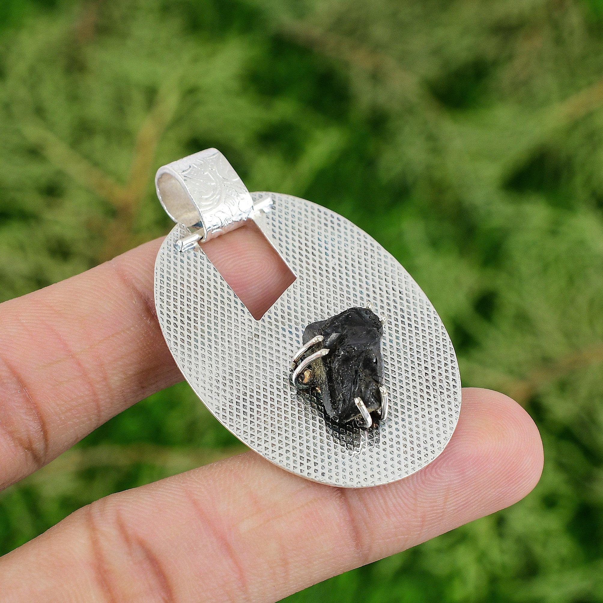 

Black Tourmaline Rough Gemstone 925 Sterling Silver Birthday New Pendant Jewelry