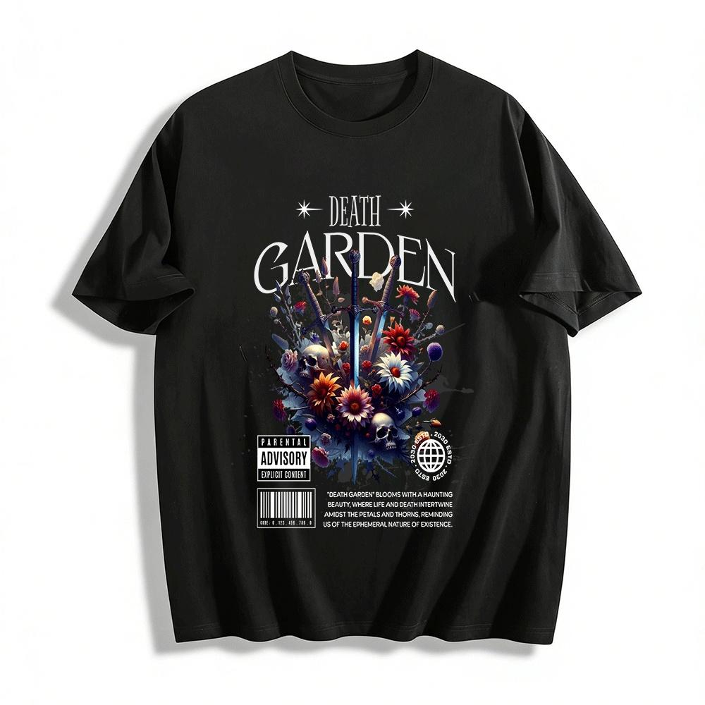 Death Garden Skull Sword Graphic Gothic Streetwear T-Shirt Pure cotton T-shirt XXS