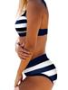 Women Beachwear Stripe Navy Blue Ladies Vest Tankini Swimwear Bathing Suit Two Pieces Bikini Set Swimsuits Beach Beachwear S-6XL