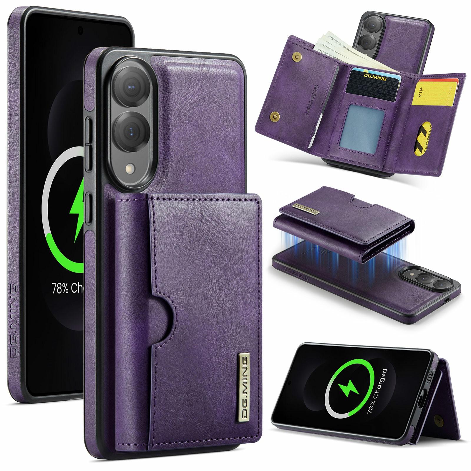 

DG.MING M6 Series For Samsung Galaxy S25 Edge Case Magnetic Wallet PU+PC+TPU Phone Cover Purple