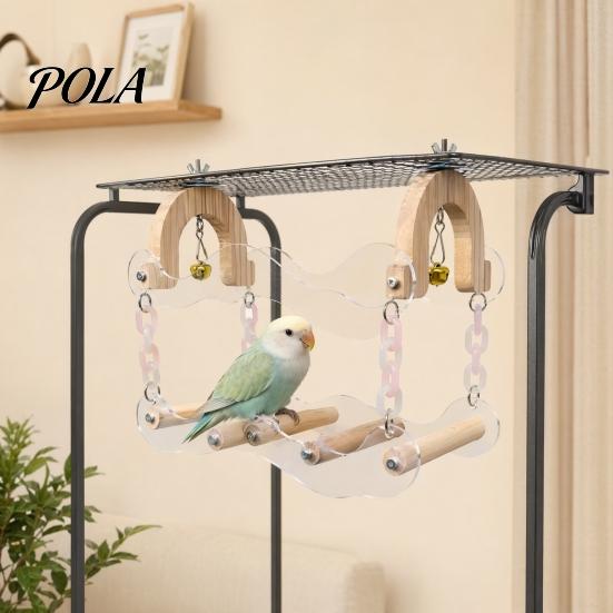 Sturdy Parrot Swing Toy, Bird Cage Perch, 5 Wooden Perch Poles, Acrylic Hanging Toy Frame with Bells for Small Medium Parrots Budgies Cockatiels