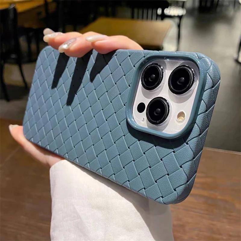 Luxury Woven Pattern Breathable Mesh Cooling Case For iPhone 15 14 13 12 11 Pro Max 15Plus Ultrathin Soft Silicone BV Grid Cover