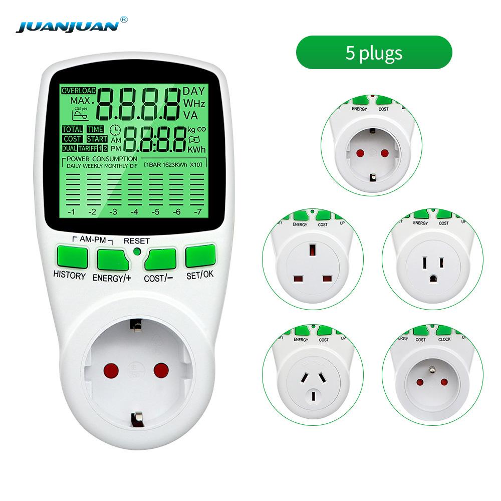 Digital Voltage Wattmeter US/UK/EU Plug Socket Energy Meter Wattage Electricity Kwh Power Meter with Backlgiht