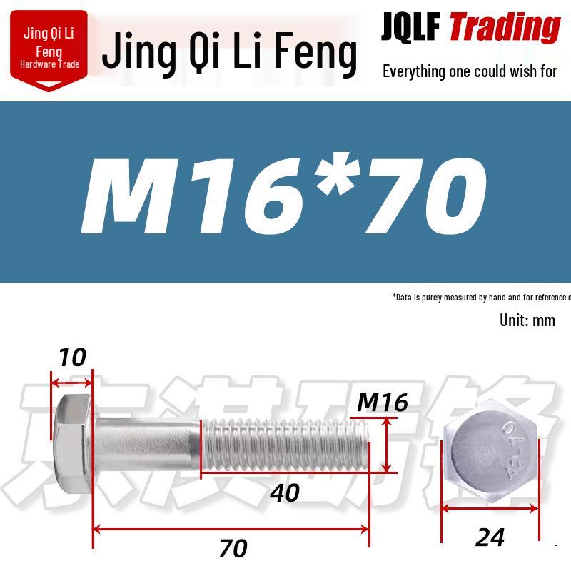 201 Stainless Steel Hex Head Bolt, Half Thread, M6-M30 Threaded Rod