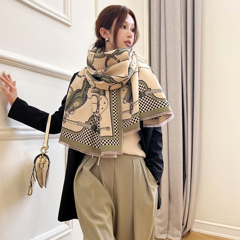 Winter Imitation Cashmere Scarf for Women New Style Light Luxury Fashion Double Sided Scarf Warm Plus Velvet Versatile Windproof Shawl