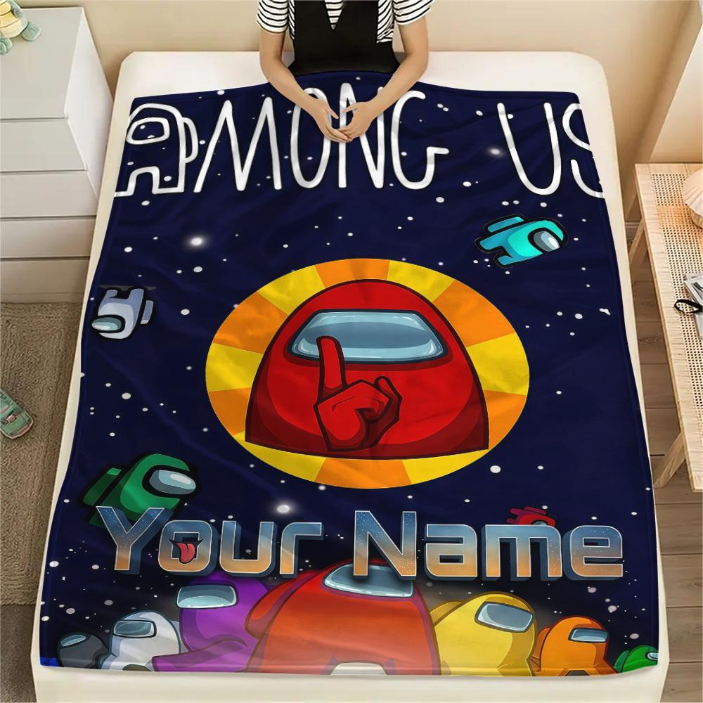 1PC Custom Name Among Us Patterned Flannel Blanket Suitable For All Seasons for Home Decor Warmth and Comfort Gifts Holiday Present -HE91