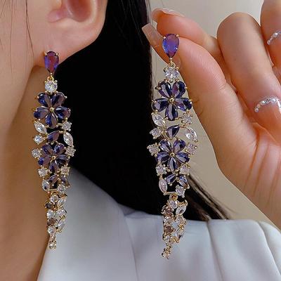 French Court Style Purple Zircon Geometric Flower Earrings for Women - Luxurious, Trendy, Exquisite Stud Jewelry