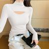 Women's Black Ribbed Slimming Semi-High Neck Knitted Top - Long Sleeve Autumn/Winter Fashion