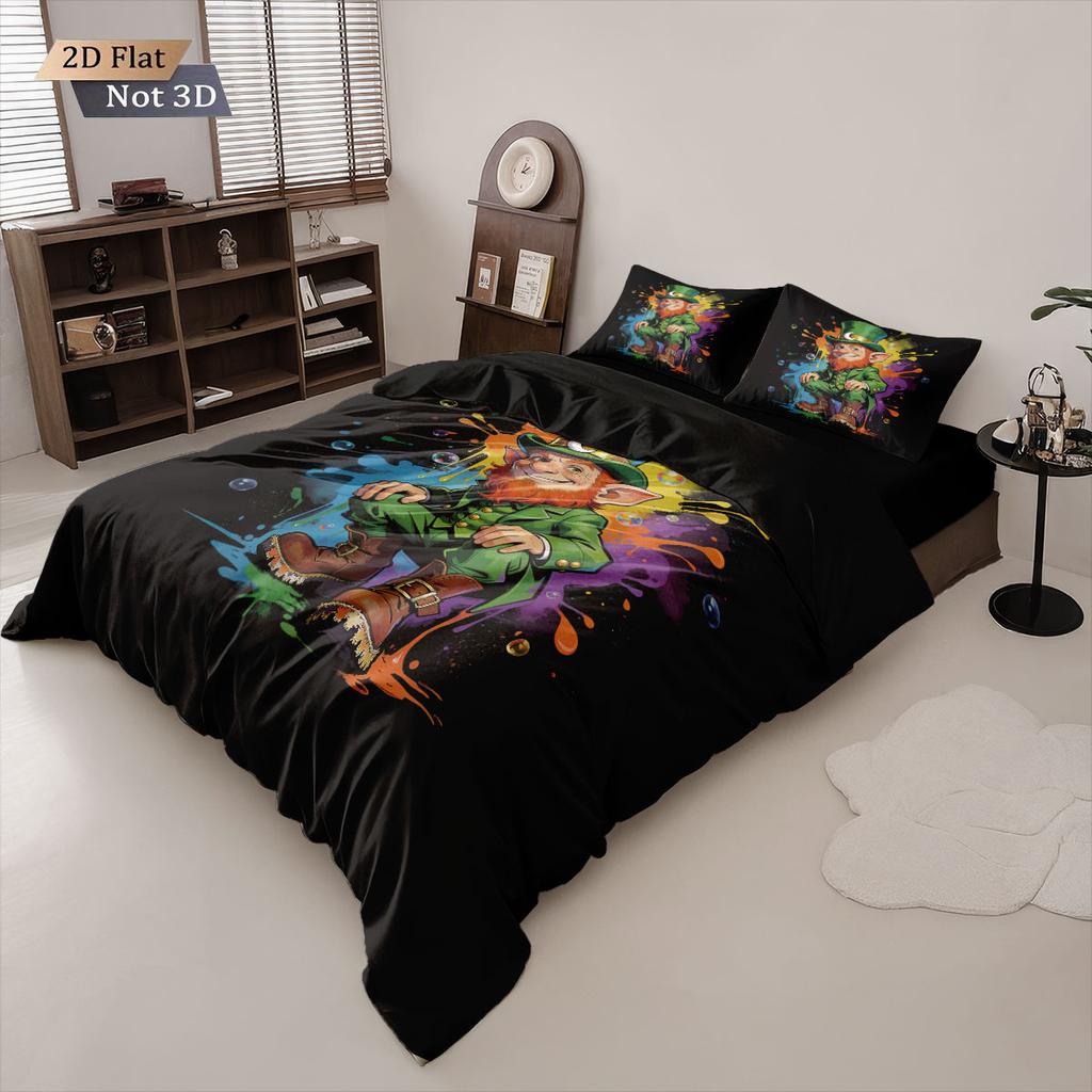 3pcs St. Patrick's Day Printed Coreless Down Duvet Cover Set Comfortable Bedroom Bedding Decoration Machine Washable