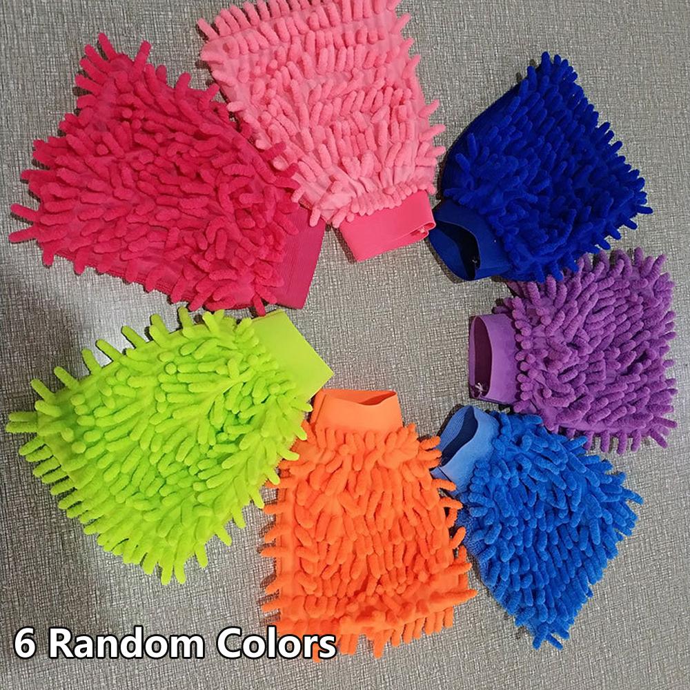 6Pcs Microfibre Car Wash Mitt Thick Noodle Soft Microfibre Glove Cleaning, Random Colors