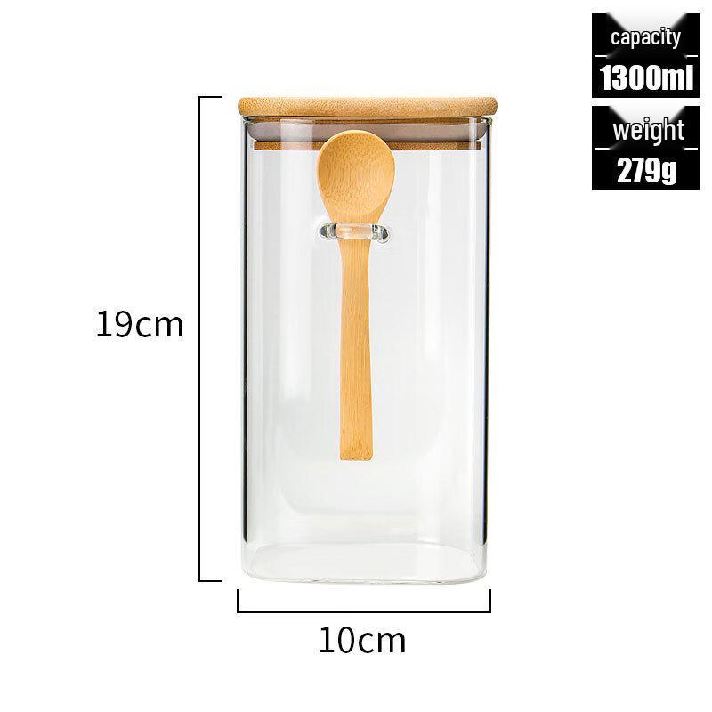 Mingwei Square Glass Storage Jar with Spoon