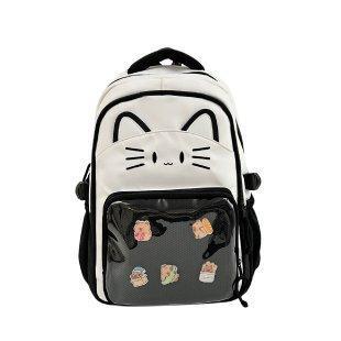Schoolbag Japanese Dopamine Ins Wind Cute Cat Backpack Female Transparent Bar Pain Bag Large Capacity Middle School Student Schoolbag