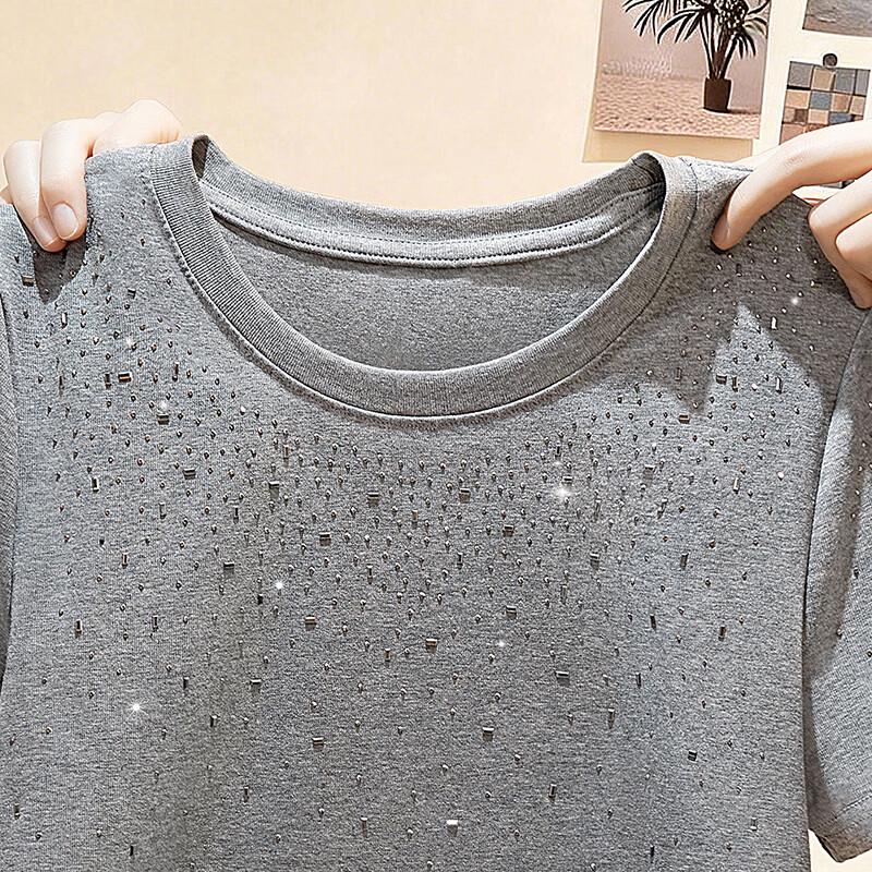Women's Slim Fit Rhinestone Short Sleeve T-shirt