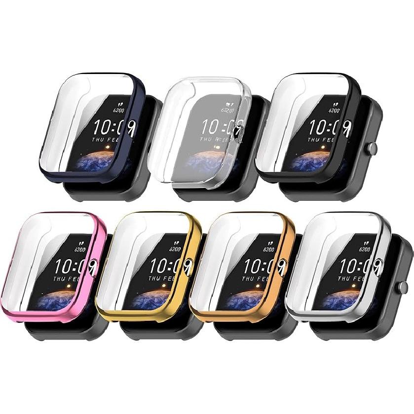 FitTurn Screen Protector Case for Amazfit Bip 3/Bip 3 Pro Watch TPU Slim Case Cover [Plating Metal Color Frame] [3D Full Coverage] Shell Protective