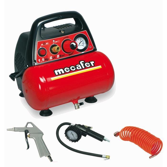 MECAFER Compresseur d'air NEW VENTO 6 L 1,5 CV 8 bar - Avec 3 accessoires rosso