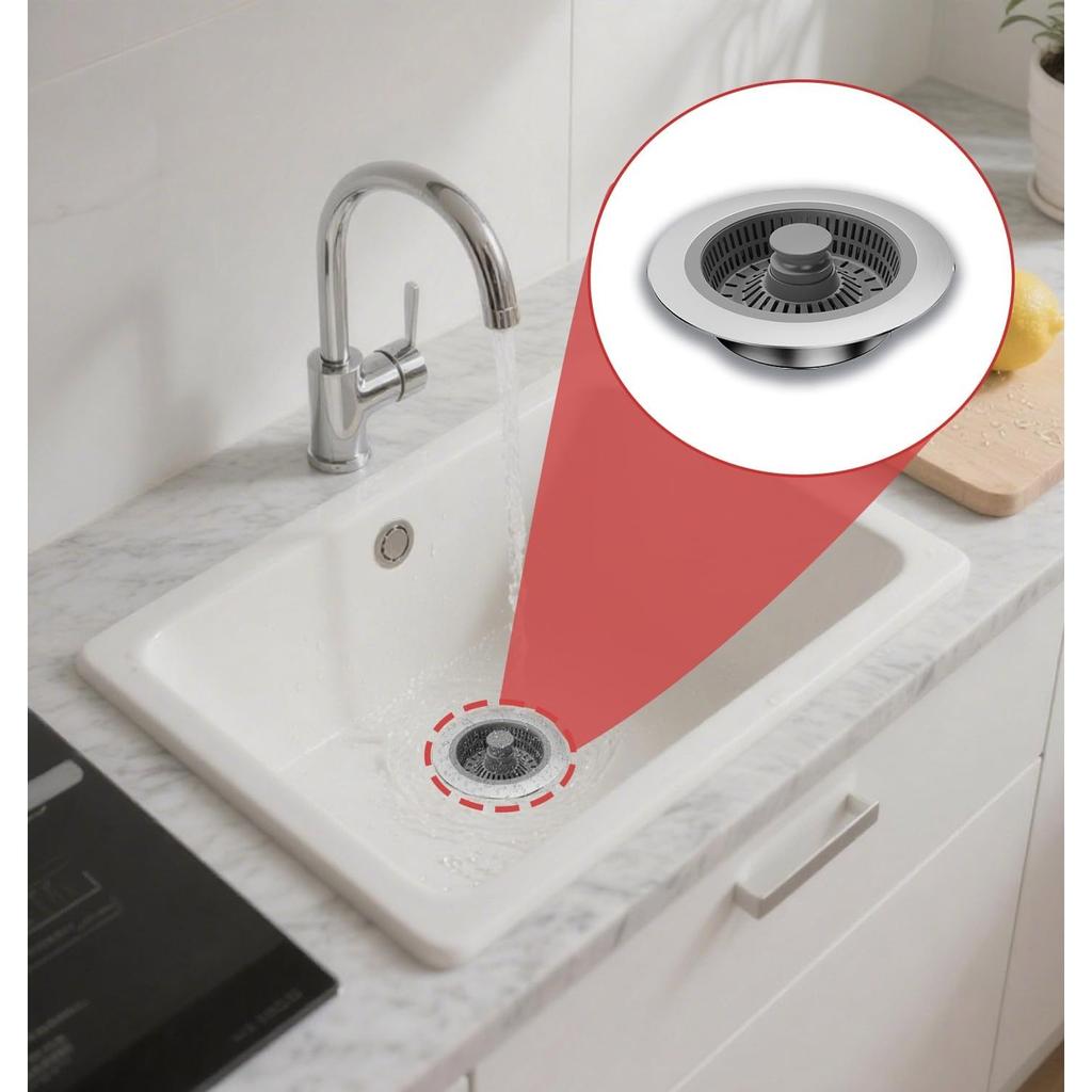 Pack of 2 Kitchen Sink Plugs, Universal Drain Strainer, Kitchen Sink, Faucet Stopper, Pop-Up Floor Drain Filter Made of Stainless Steel for Sink Bore