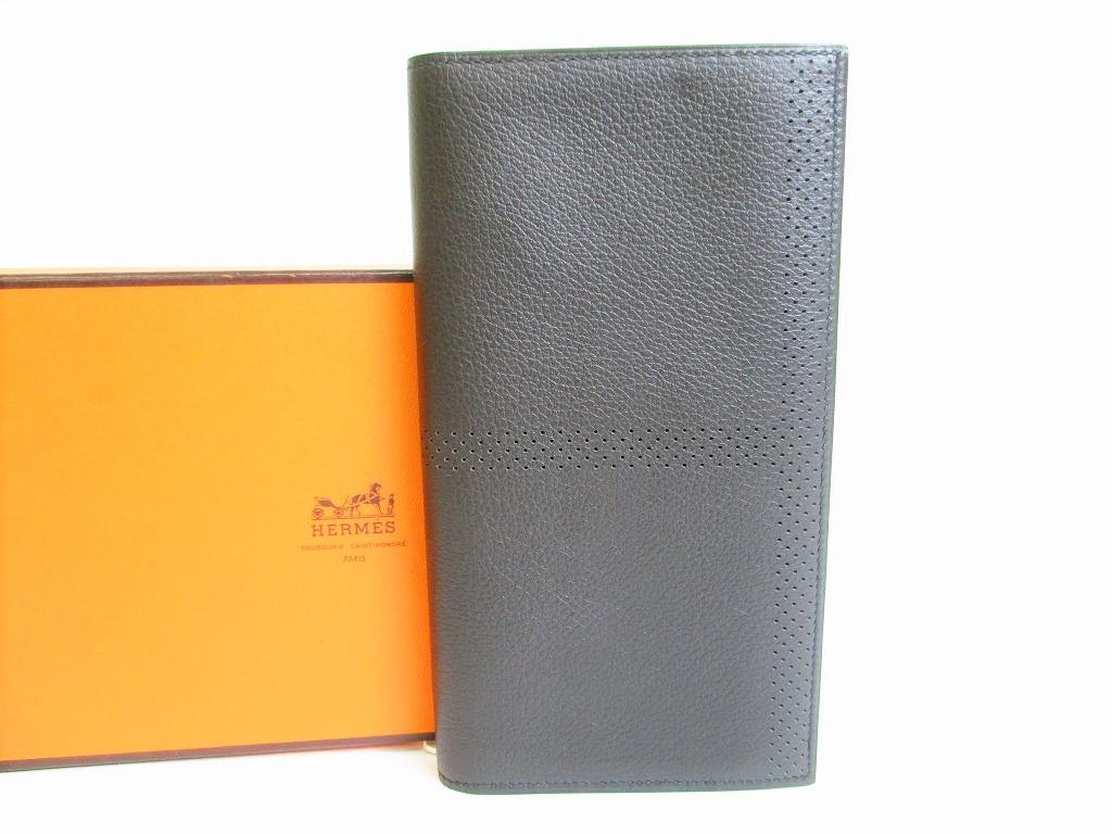 

Автентичний HERMES Light Black Veau Swift Leather Bifold Long Bill Wallet MC2 Fleming #7973 Refurbished