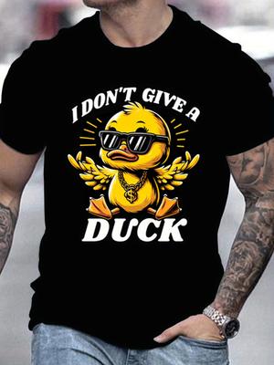 Cartoon Style Cool Duck Pattern and I Dont Care About Duck Letter Print Crew Neck Tshirt Summer Mens Street Casual Wear