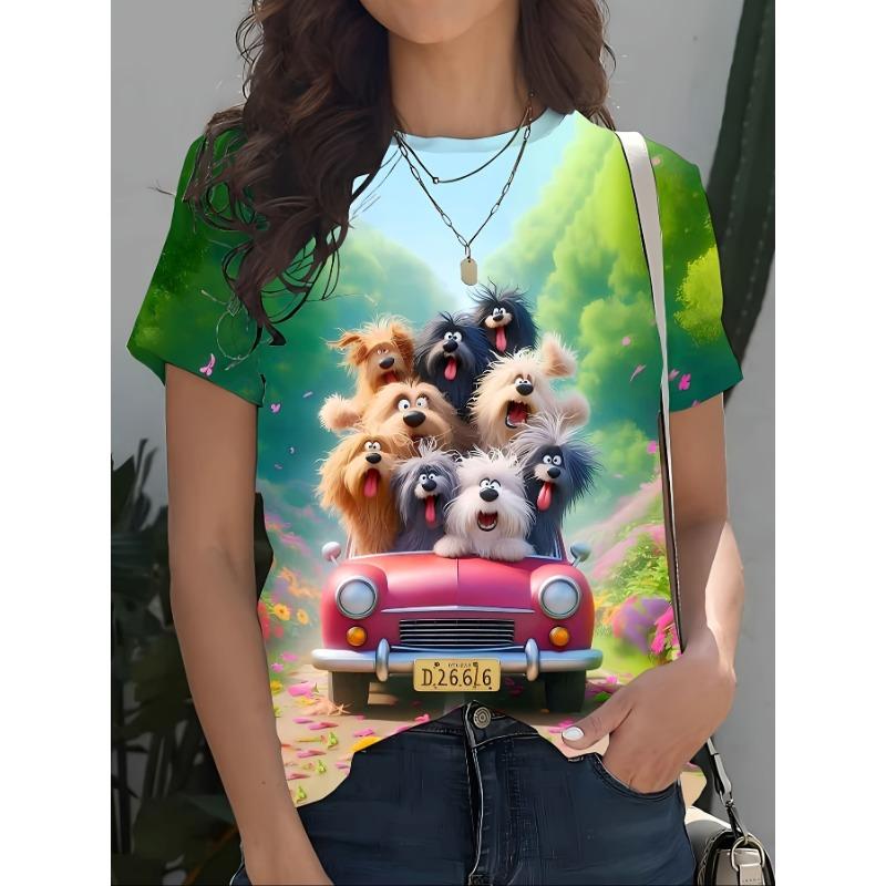 Summer Round Neck 3D Various Animal Print Top Fashionable Casual Short Sleeved Women's T-shirts
