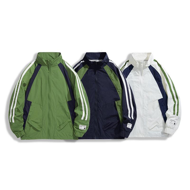 Outdoor men's coat autumn new fashion trend brand student jacket green insert color stand collar shirt men's single coat