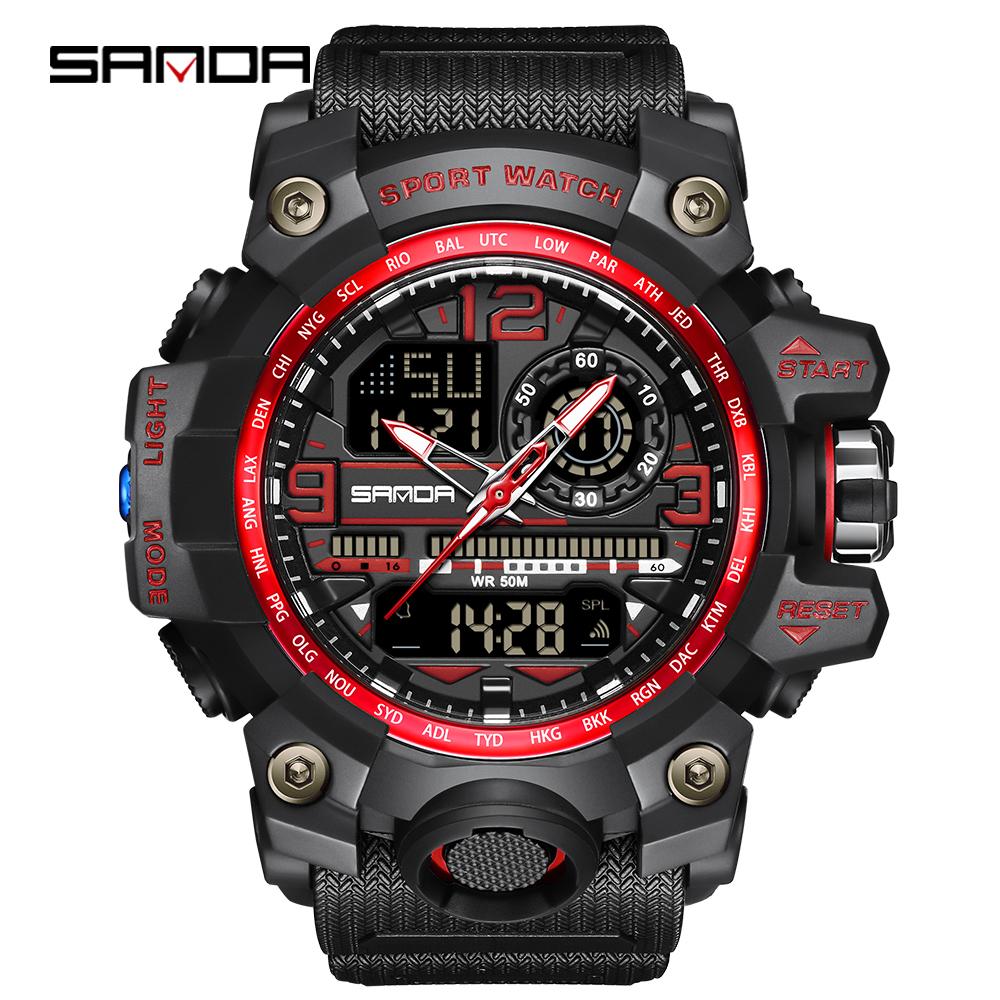 SANDA 3133 Sports Men's Electronic Watch Multi functional Dual Display Waterproof LED to Timing Men's Electronic Watch