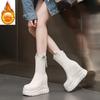 Fashion 12CM Microfiber Leather Women Vulcanized Increase Casual Ankle Boots Platform Wedge High Heels White Shoes ZIP Shoes