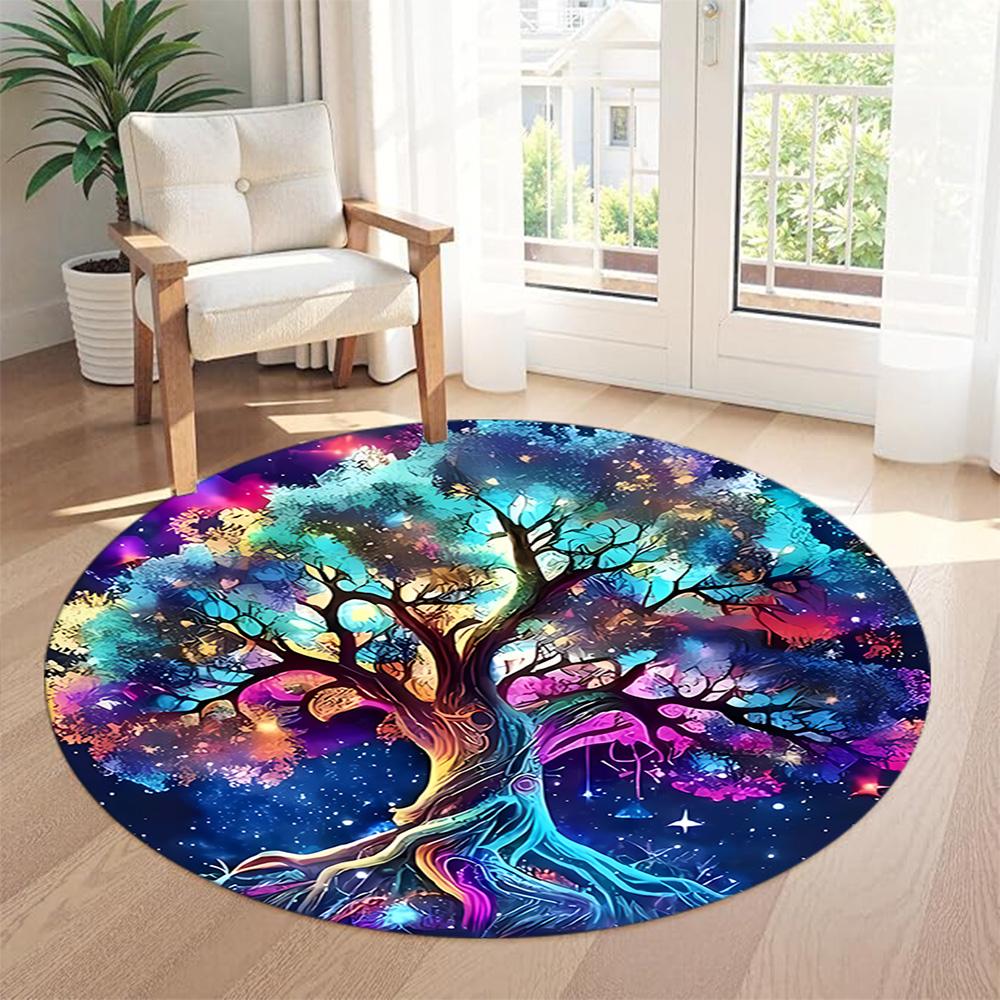 Tree Life Round Floor Mat Suitable for Dormitory Hallway Balcony Dining Room Antislip Round Carpet Office home decor Best for Christmas