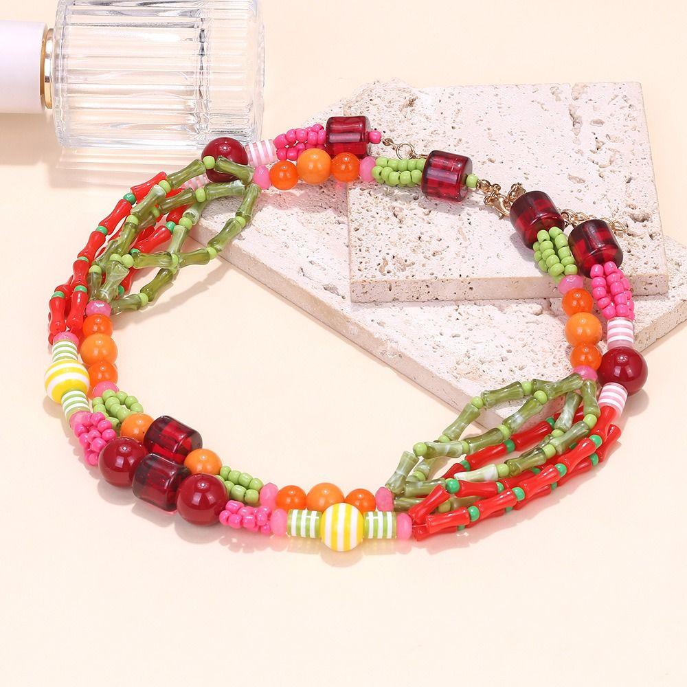 Ethnic Style Multilayer Bead Necklace Marine Organism Charms Dopamine Necklace  Women
