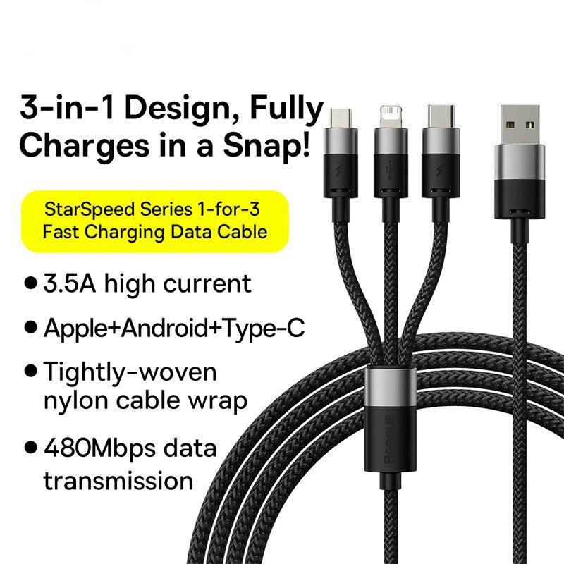 Baseus 3 in 1 USB Cable Micro USB Type C Fast Charger Micro USB Type C Data Cable For IP 14 13 Samsung Huawei
