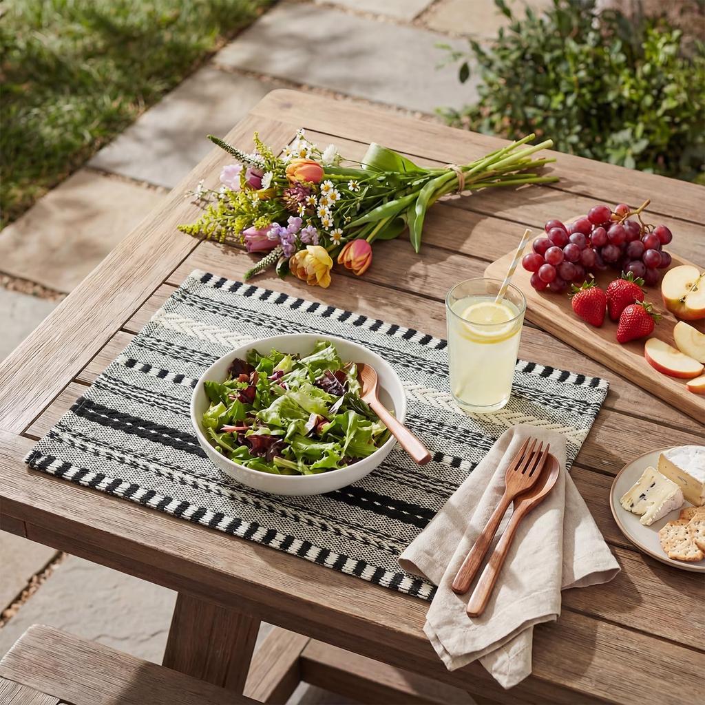Black Farmhouse Woven Braided Stripe Placemats Set of 4,12x18 Inch Seasonal Holiday Table Mats Party Kitchen Dining Decoration