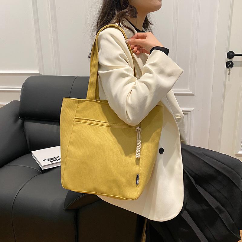 Solid Color Simple Large Capacity Lightweight Fashion Canvas Shoulder Tote Bag