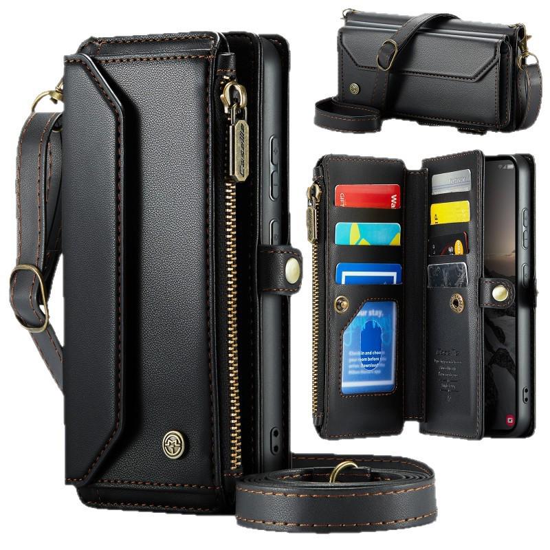 Leather Crossbody Phone Case - Compatible with Samsung S22, S23, S24, S26 Ultra, S10, S20 - Features Shoulder Strap and Card Slot