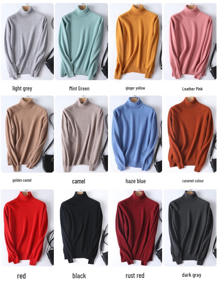 Women's 100% Pure Wool High-Neck Cashmere Sweater – Stylish Short Knitted Base Layer for Autumn/Winter