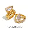 Mamacitaslay 316L Stainless Steel Pear Cut Zircon Geometric Ring 18K Gold Plated Waterproof Jewelry For Women Banquet Party Wear
