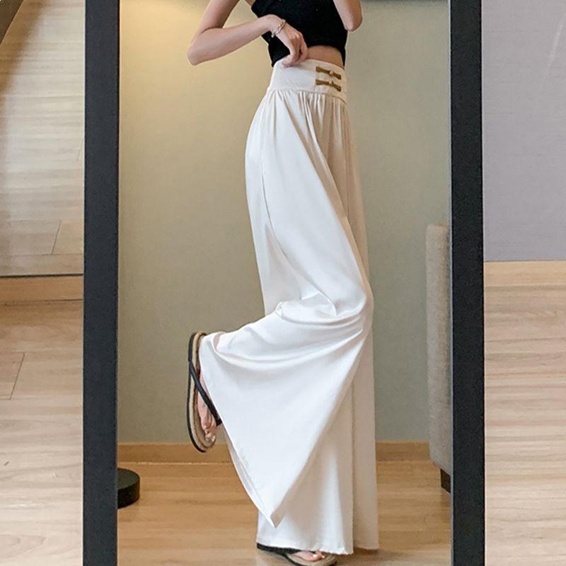 Neue lässige, bodenlange Hose im chinesischen Stil für große Damen (Größe 175) mit weitem Bein und Froschknopfverschluss.